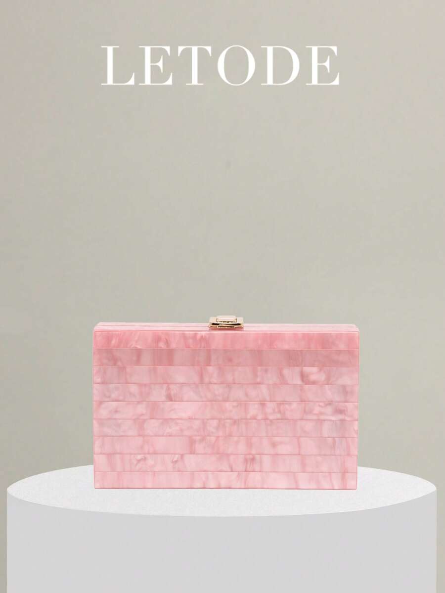 Mini Acrylic Striped Patchwork Bag - Pink - View 1