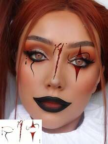 6 Sheets Waterproof Halloween Scary Temporary Face Tattoos Zombie Fake Wound Scar Spider Web Clown Horror Tattoo Makeup Stickers For Cosplay Festival Prank Party Accessories - Multicolor - View 5
