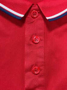Sweatshirt Polo Lengan Panjang Klasik Pria, Desain Garis Ganda Bergaris, Cocok untuk Pemakaian Sehari-hari dan Atasan Kasual Olahraga Tim - Merah - View 3