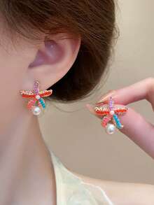 1 Pasang Anting Stud Bintang Laut Warna-warni Mutiara Imitasi Bohemian, Cocok untuk Wanita Saat Liburan di Pantai - MultiWarna - View 3