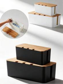 1pc Large Cable Management Box With Lid, Wood Grain Texture, Charger Storage & Cable Organizer, Desktop Wire Storage, Cable Organizer Box, Charger Organizer & Cord Winder, Desktop Cable Management, Power & Charging Cable Storage Box With Lid - Organize Cables, Data Cables & Various Wires - Space-Saving Desktop Outlet Management, National Day Gift, Halloween Gift, Christmas Gift - Multicolor - View 7