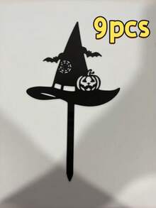 3/6/9pcs Black Acrylic Halloween Cape Cake Toppers, Happy Halloween Theme Cake And Birthday Party Decorations, Cake Decor Supplies - StyleB - View 12