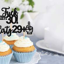 12pcs Creative Shiny Black 18th Birthday Sweet 16 30th Birthday Happy Birthday Cupcake Toppers Decorations 18th Anniversary Birthday Party Decor - Multicolor - View 12