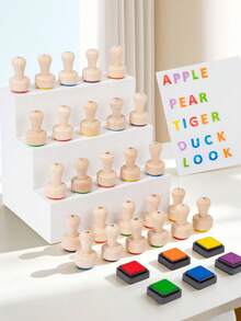 Wooden 26 English Alphabet Stamps, Children's English Word Learning Early Education Educational Toy - Multicolor - View 9