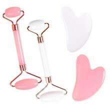 Set Alat Pijat Wajah Resin Merah Muda dengan Roller Gua Sha - MultiWarna - View 2