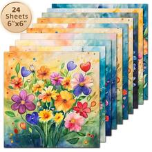 24 ark 6*6 tum dekorativt akvarellpapper med vårvilda blommor, färsk collagebakgrund med prästkragar och tulpaner för scrapbook, vårjournal, blommiga inbjudningar, presentask och mjuk heminredningsbakgrund - Fyrkant - Visa 11