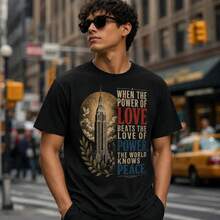 Wenn die Kraft der Liebe die Liebe zur Macht übertrifft, kennt die Welt Frieden - T-Shirt, Empire State Proposal Tee, Vintage NYC Friedenszitat Grafik - Schwarz - Übersicht 7