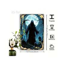 2D Flat, 1pc Gothic Grim Reaper Graveyard Wall Art- Tinplate Metal Sign with Full Moon tombstones, 20.32x30.48 cm IndoorOutdoor Halloween Decor, Spooky Gothic Home Decoration, Eerie Night Scene, Rustic Finish, 2D Flat, Perfect for Room Decor - 1PC - Übersicht 3