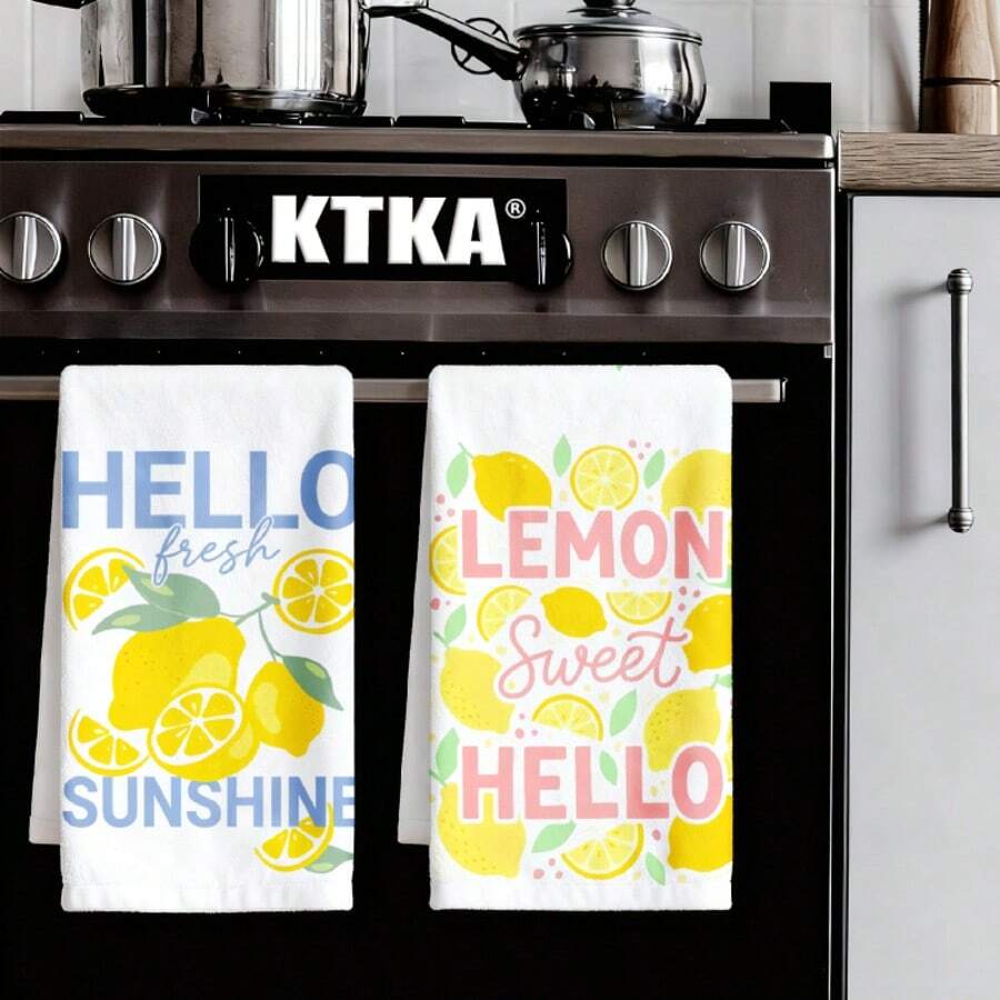 2PCS Lemon & Letter Print Kitchen Towels, Soft & Absorbent Reusable Cleaning Cloths, Machine Washable, Housewarming Gift & Home Decor, Kitchen Accessories.