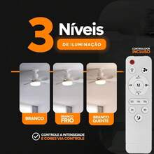 Ventilador de teto Com Luz (6 Hélices) Maior Raio 60W/80W 42cm Controle Remoto Bivolt LED 110V-220V - 60W - Visão 3