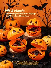 15/10/1pc Halloween Pumpkin Shell Candy Box, Pre-Filled Plastic Pumpkin, Halloween Candy Filler, Refillable Candy, Toys, Open-Style Thanksgiving Party Toys Prank Gifts Candy Box, Halloween Party Gifts - Multicolor - View 6