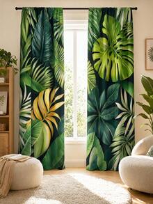 2件裝高畫質數位北歐熱帶龜背葉印花裝飾窗簾，聚酯纖維材質，易於安裝，穿桿懸掛，半透明隱私保護，可機洗與手洗，熱帶雨林風格客廳臥室窗簾，適用於臥室、辦公室、廚房、客廳、書房，居家裝飾 - 彩色 - 查看 6