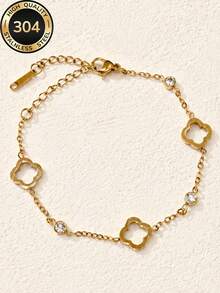 18k Gold Plated Women's Elegant Hollow Floral Bracelet & Bangle Set, 304 Stainless Steel Hypoallergenic Wear-Resistant, Suitable For Daily Wear/Summer Beach Party/Vacation/Mother's Day/Valentine's Day/Graduation Gift - Gold - View 7