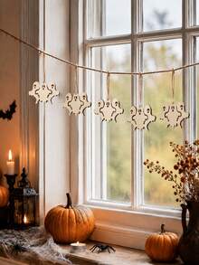 1 Set Halloween Ghost Wreath Banner Hanging Decor Hollow Pendant Gothic Style Wall Hanging Ornament, Suitable For Fireplace Mantel, Window, Porch, Front Door, Yard, Indoor/Outdoor, Bar, Cafe, Seasonal Holiday Party, Tabletop Display Wreath Decoration - Style 3 - View 8