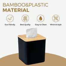 KALEKAIL, Black Tissue Box Cover,Tissue Holder, Black And Bamboo Lid, Cube Decorative Tissue Box Holder For Bathrooms - ColorA - View 6