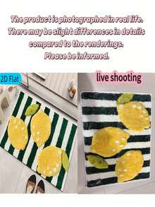 1 buah Keset Kamar Mandi Bergaris Hijau & Putih Motif Lemon, Bahan Imitasi Kasmir, Cocok Untuk Pintu Masuk Kamar Mandi, Bak Mandi, Area Pancuran dan Wastafel, Meningkatkan Kebahagiaan, Gaya , Direkomendasikan Untuk Penggunaan Musim Semi dan Musim Panas - A - View 2