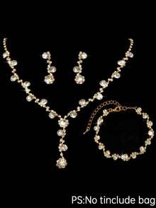 4pcs Luxury Sparkling Jewelry Set For Women, Formal Party Handbag With Rhinestone Bow Decor, Bridal Wedding Gift Set, Suitable For Party, Wedding, Prom, Gala, Perfectly Matches Holiday Party Dresses, Essential Accessory For Wedding & Party - Champagne - View 10