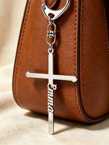 Custom Cross Keychain, Minimalist Faith Key Chain For Purse Car Keys Daily Carry, Personalized Name Gift For Women Men, Customized Name Cross Keychain - Style a - View 6