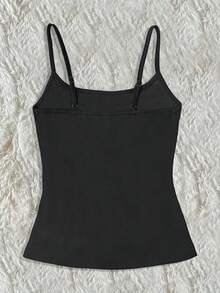 Atasan Camisole Slim Fit Motif Kupu-kupu Bordir dan Payet Gaya Y2K untuk Wanita, Warna Hitam Kasual - Hitam - View 2