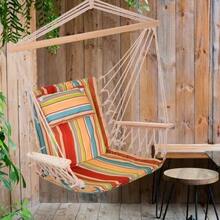 Hanging Chair With Cushion And Crossbar, Easily Portable, Easy To Pack, Load Capacity Up To 100 Kg, Multicoloured For Garden & Balcony - Multicolor - View 1