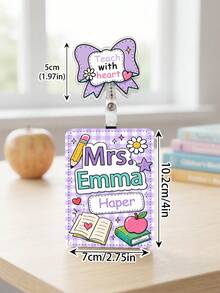 1pc Custom Teacher Name Badge Reel & ID Card Holder Set,Staff Luggage Tag Combo,Teacher Appreciation Gift,Back To School,Retractable Name Tag Clip - Multicolor - View 3