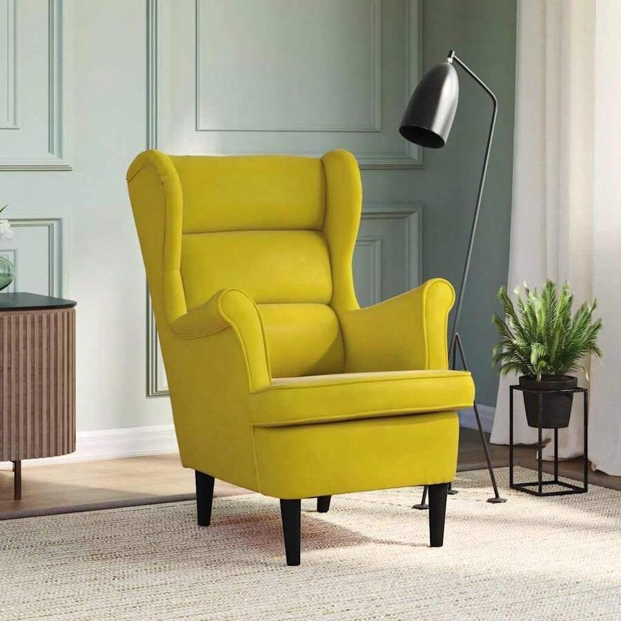 vidaXL Velvet Armchair, Mustard Yellow, 74x84x100 Cm, Seat Height 42 Cm, Weight Capacity Up To 110 Kg, Living Room Upholstered Armchair With Armrests - Yellow - View 1