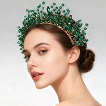 1pc Crystal Headband Princess Birthday Crown Dark Dress Gothic Headpiece Bridal Rhinestone Wedding Hair Accessory Holiday Party Decor - Hot Pink - View 7