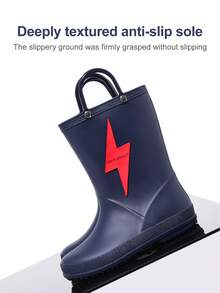GentleChild Simple Stylish Kids Rain Boots Wear Resistant Comfort Waterproof Pull Tab Rubber Shoes For Boys Girls School Commute Garden Puddle Outdoor - Navy Blue - View 4