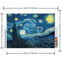 1 Set Starry Sky Landscape Pattern Diamond Painting Kit, Full Drill DIY Craft Artwork Decoration Gift Set For Home Wall Decor Unframed - round diamond - View 3
