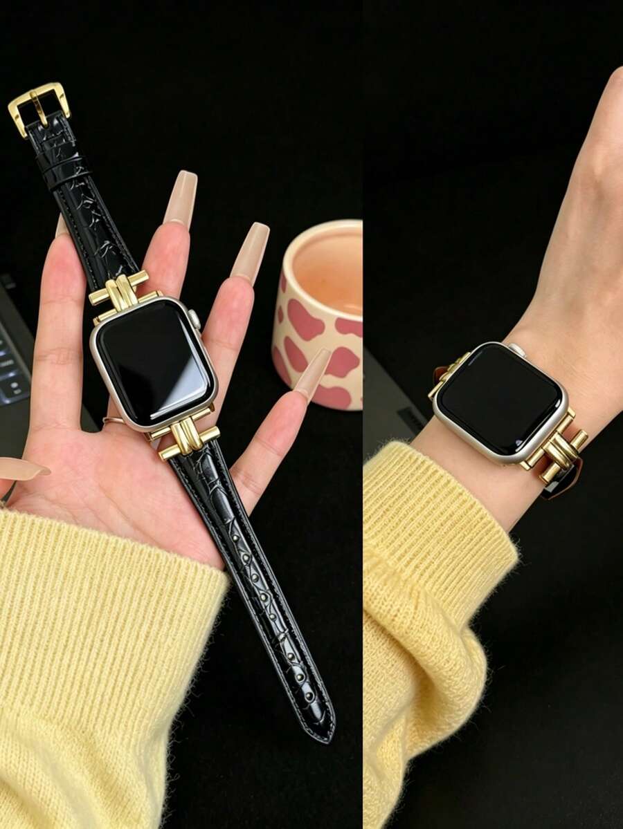 1件 PU圓形女款手錶錶帶,兼容 38mm 40mm 41mm 42mm 44mm 45mm 49mm,適用於 Series 11/10/9/8/7/6/5/4/3/2/1 SE Ultra - 黑金 - 查看 1