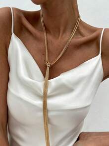 1 Stück minimalistische Y-förmige Metall-Quasten-Kette, cooler Stil, mehrlagige CCB-Perlen-Halskette (Farbabweichung, abhängig vom tatsächlichen Produkt) - Verschiedenfarbig - Übersicht 2