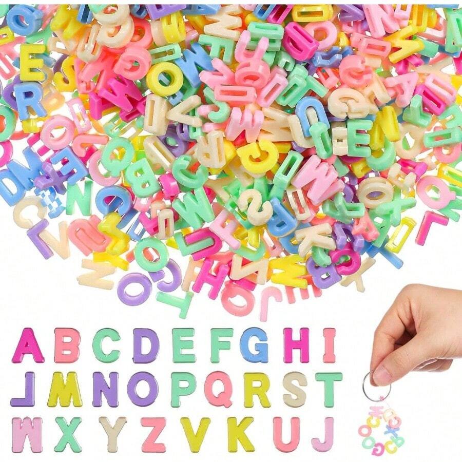 700個 アルファベット文字ビーズ - アクリル 3D AZ ルーズビーズ ジュエリー作り ブレスレット ネックレス キーチェーン用 - 1.20*1.00*0.50cm - チェックする 1