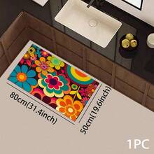 1pc Colorful Floral Print Pattern, Long Runner Mat Series, Living Room Floor Mat, Entryway Door Mat, Indoor Entrance Mat, Bedroom Bedside Mat, Kitchen Floor Mat, Kitchen Long Runner Mat, Suitable For Living Room, Laundry Room, Bathroom - Multicolor - View 11