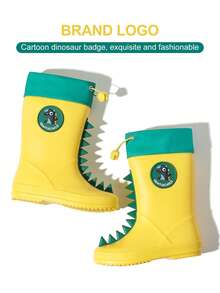 GentleChild Kids Dinosaur Rain Boots Black Red Drawstring Waterproof Non Slip Shoes For Boys Girls School Garden Puddle Outdoor - Yellow - View 9