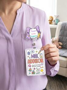 1pc Custom Behavior Analyst Badge Reel & ID Card Holder,Therapy Staff Luggage Tag Set,Special Education Teacher Gift,ABA Therapist School ID Accessory - Multicolor - View 4