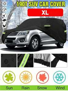 190T Car Cover, SUV Car Cover Waterproof Outdoor Car Cover Suitable For All-Weather Sun Ice Snow Car Cover Winter Suitable For SUV, Outdoor Car Snow Rain UV Protection Dust-Proof - Premium Full Set Car Cover With Reflective Strips And Wind Straps - Black - View 8