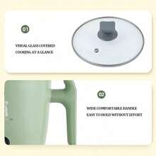 Olla Eléctrica Mini, Olla Portátil Antiadherente, Cocción Rápida, Potencia Ajustable, Adecuada para Dormitorio, Esencial de Cocina - Capa única verde - Ver 6