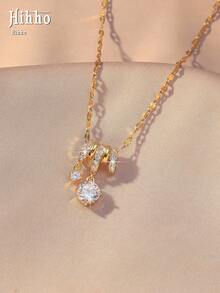 Hihho 1pc Luxury Three-Ring Zirconia Inlaid Necklace With Dynamic Large And Small Diamonds, Gold And Silver Plated, Elegant Date Outfit Collarbone Chain - Three-ring Water Droplet - View 11