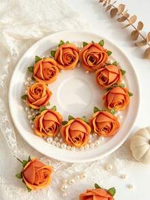 10/25/250pcs Artificial Rose Flower Heads, Autumn Decoration, DIY Candy Box With Bridal Bouquet, Vase Decoration, Home Decor, Garden Wedding Bouquet, Living Room DIY Candy Box, Wreath, Artificial Plants, Bouquet, Tabletop Decoration - Orange - View 6