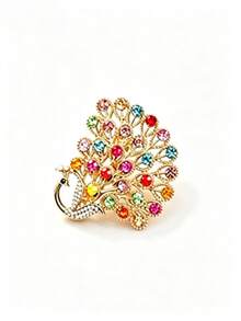 1pc Open-Tail Peacock Lapel Brooch, Vibrant Multicolor Design, Vintage Luxury Elegant Style, Suitable For Suit Jacket Decoration, Wedding, Banquet, Daily Wear And Gift - Peacock Style a - View 1
