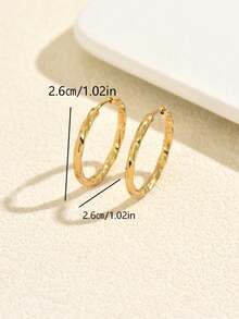 1 Pair Minimalist Ins Style Twisted Plain Gold Hoop Earrings, Simple Twisted Flower Polished Large Hoop Ear Cuffs For Daily Commute And Date Wear - Yellow Gold - View 8