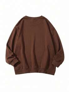 Women's Cute Teddy Bear Print Long Sleeve Crew Neck Pullover Sweatshirt, Ribbed Knit Detail Street Casual Versatile Sweatshirt Brown Fall - Brown - View 9