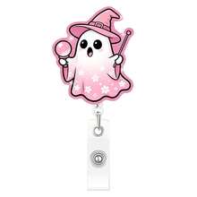 1pc Pink Ghost Retractable Badge Reel Acrylic Halloween Badge Clip Funny Healthcare ID Holder - Multicolor - View 15