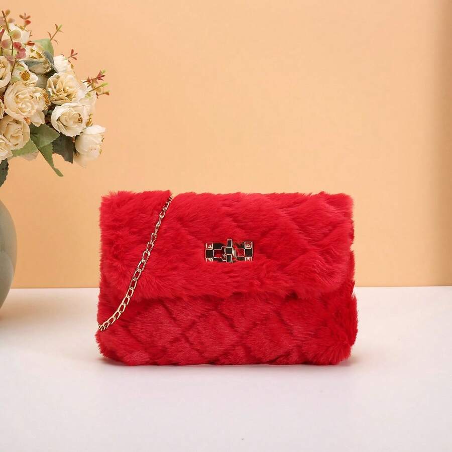 Nuova borsa a tracolla versatile e soffice da donna con cinturino a catena, piccola borsa quadrata da spalla con chiusura