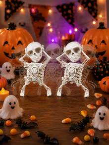 Decoração de Esqueleto Balançante de Halloween, Figura de Esqueleto Dançante de Plástico Branco, Adequada para Decoração de Mesa de Festa de Terror - multicolorido - Visão 2