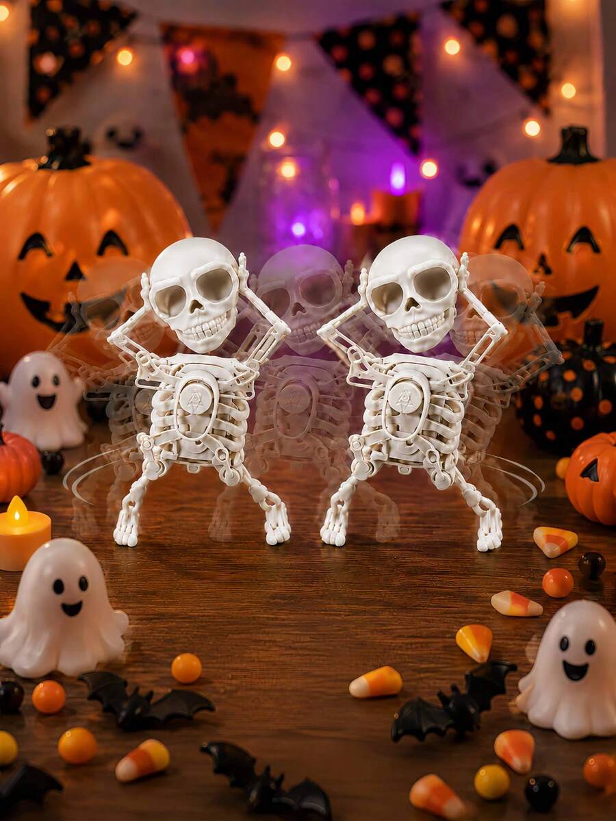 Decoração de Esqueleto Balançante de Halloween, Figura de Esqueleto Dançante de Plástico Branco, Adequada para Decoração de Mesa de Festa de Terror