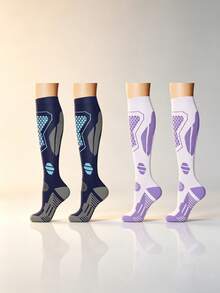 2 Pasang Kaos Kaki Kompresi Setinggi Lutut Unisex dengan Ujung Terbuka, Kaos Kaki Penopang Betis Elastis Lembut, Cocok untuk Lari, Perjalanan, Kebugaran, dan Pemakaian Sehari-hari - MultiWarna - View 11