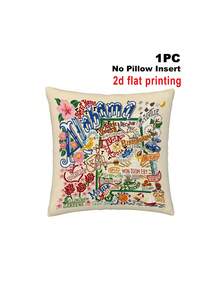 1/2/4PCS Faux Embroidery Print Super Soft Travel Souvenir Pillowcase, City Landmark And Cultural Symbol Full Print Design, Suitable For Bedroom, Living Room, Sofa And Other Home Decor, Personalized Decorative Item With Zipper Closure, Machine Washable - Perfect For Home And Office Decoration, Single-Sided Print, Pillow Insert Not Included - Red - View 11