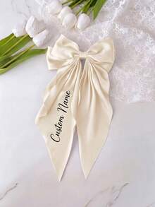 Custom Name Big Bow Hair Clips, Multi Color Engraved Text Long Ribbon Bow Barrette, Elegant Women Bridal Daily Custom Text Hair Accessories - Multicolor - View 23
