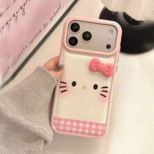 SANRIO 3D Bow Hello Kitty Cute Cartoon - Cute Bow Design Compatible With Apple 17/17Air/17Pro/17Promax, 16/16Plus/16Pro/16Promax, 15/15Plus/15Pro/15Promax, 14/14Plus/14Pro/14Promax, 13/13Pro/13Promax, 12/12Pro/12Promax, 11/11Pro Max, Dustproof, Popular Hot Puffy Leather Texture Shockproof Protective Case - Pink - View 4